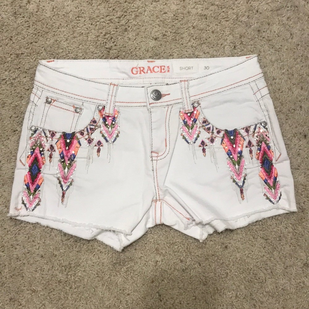 NWOT Grace in LA white stretch Aztec Shorts